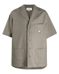 Chemise à manches courtes à rayures verticales grise Gucci