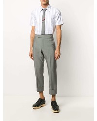 Chemise à manches courtes à rayures verticales grise Thom Browne