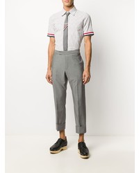 Chemise à manches courtes à rayures verticales grise Thom Browne