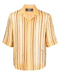 Chemise à manches courtes à rayures verticales jaune Jacquemus