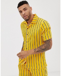Chemise à manches courtes à rayures verticales jaune Liquor N Poker