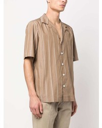Chemise à manches courtes à rayures verticales marron clair Lardini