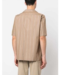 Chemise à manches courtes à rayures verticales marron clair Lardini