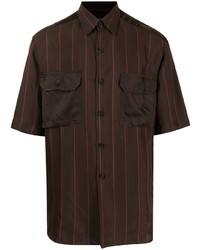 Chemise à manches courtes à rayures verticales marron foncé Qasimi