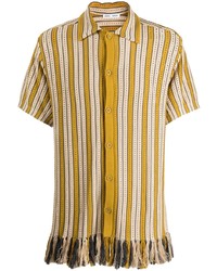 Chemise à manches courtes à rayures verticales moutarde