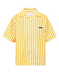 Chemise à manches courtes à rayures verticales moutarde Prada