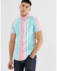 Chemise à manches courtes à rayures verticales multicolore New Look