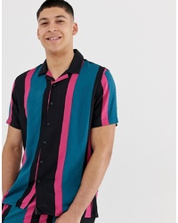 Chemise à manches courtes à rayures verticales multicolore New Look