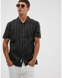 Chemise à manches courtes à rayures verticales noire et blanche Bellfield