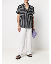 Chemise à manches courtes à rayures verticales noire et blanche Emporio Armani