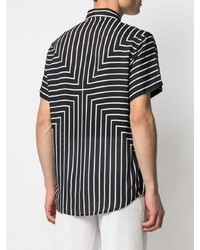 Chemise à manches courtes à rayures verticales noire et blanche Emporio Armani