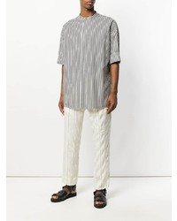 Chemise à manches courtes à rayures verticales noire et blanche Haider Ackermann