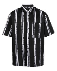 Chemise à manches courtes à rayures verticales noire et blanche VERSACE JEANS COUTURE