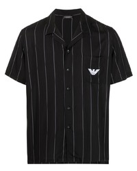 Chemise à manches courtes à rayures verticales noire Emporio Armani