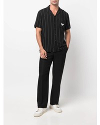 Chemise à manches courtes à rayures verticales noire Emporio Armani