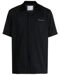Chemise à manches courtes à rayures verticales noire Sacai