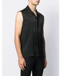Chemise à manches courtes à rayures verticales noire Saint Laurent