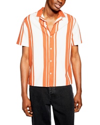 Chemise à manches courtes à rayures verticales orange