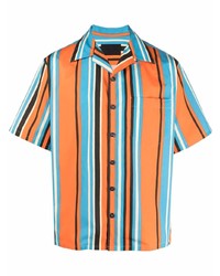 Chemise à manches courtes à rayures verticales orange Prada