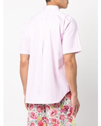 Chemise à manches courtes à rayures verticales rose Comme des Garcons Homme Deux