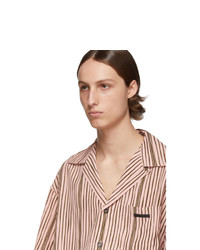 Chemise à manches courtes à rayures verticales rose Prada