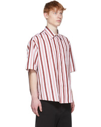 Chemise à manches courtes à rayures verticales rose AMI Alexandre Mattiussi