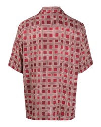 Chemise à manches courtes à rayures verticales rouge Corneliani