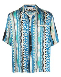 Chemise à manches courtes à rayures verticales turquoise Laneus