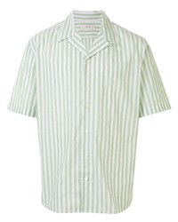 Chemise à manches courtes à rayures verticales vert menthe Cerruti 1881