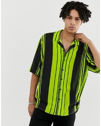 Chemise à manches courtes à rayures verticales verte Collusion