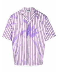 Chemise à manches courtes à rayures verticales violet clair MSGM