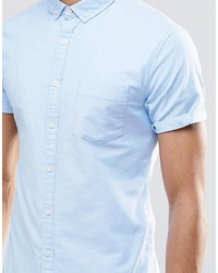 Chemise à manches courtes bleu clair Asos