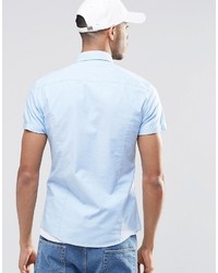 Chemise à manches courtes bleu clair Asos