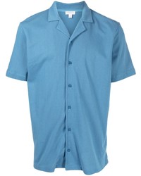 Chemise à manches courtes bleu clair Sunspel