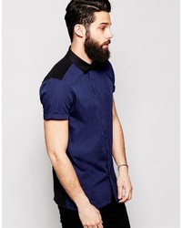 Chemise à manches courtes bleu marine Asos