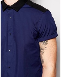 Chemise à manches courtes bleu marine Asos