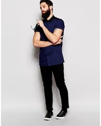 Chemise à manches courtes bleu marine Asos