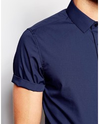 Chemise à manches courtes bleu marine Asos