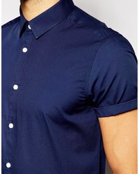 Chemise à manches courtes bleu marine Asos