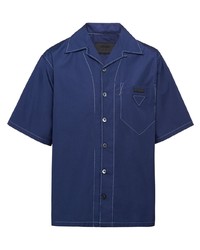 Chemise à manches courtes bleu marine Prada