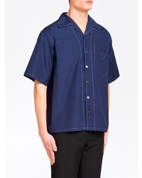 Chemise à manches courtes bleu marine Prada