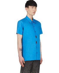 Chemise à manches courtes bleue Raf Simons