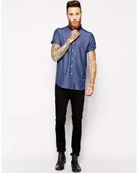 Chemise à manches courtes bleue Asos