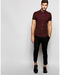 Chemise à manches courtes bordeaux Asos