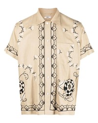 Chemise à manches courtes brodée beige Bode