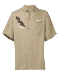 Chemise à manches courtes brodée beige Maharishi