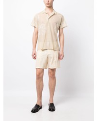 Chemise à manches courtes brodée beige Bode