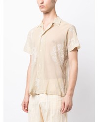 Chemise à manches courtes brodée beige Bode