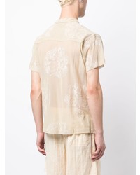 Chemise à manches courtes brodée beige Bode