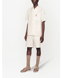 Chemise à manches courtes brodée blanche Gucci